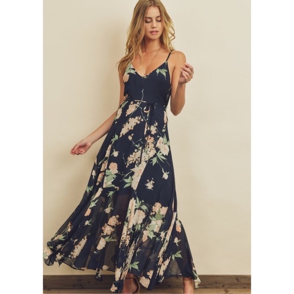 NEW Lulu’s Feeling Freesia Navy Blue Floral Print Maxi Dress - Picture 7 of 8